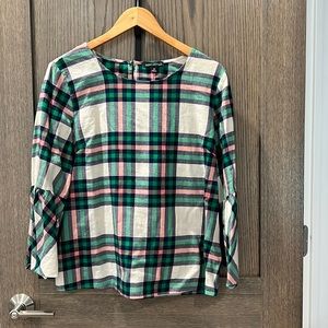 J Crew Factory Plaid Flannel Bell Sleeve Top, Size 14